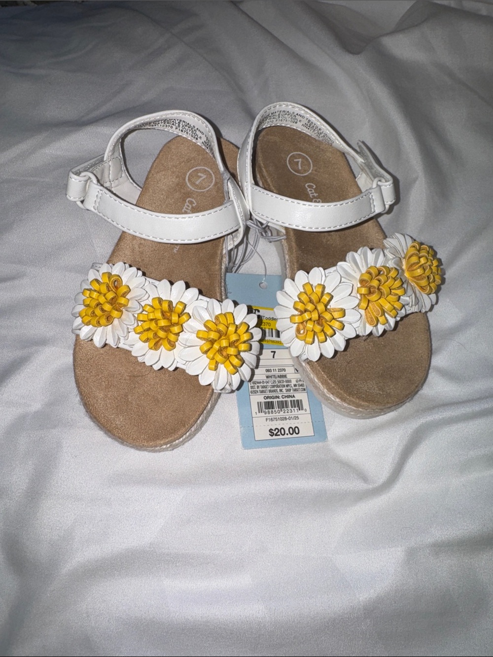 Cat & Jack White Sandals with Yellow Daisy Embellishments